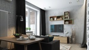 Projeto interior de um apartamento de dois quartos com área de 40 m². m