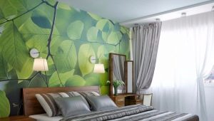 Giấy dán tường màu xanh lá cây trong phòng ngủ