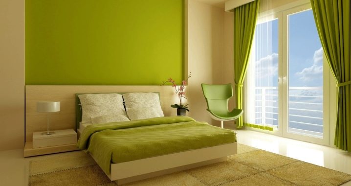 Интериор на спалня в нюанси на зелено