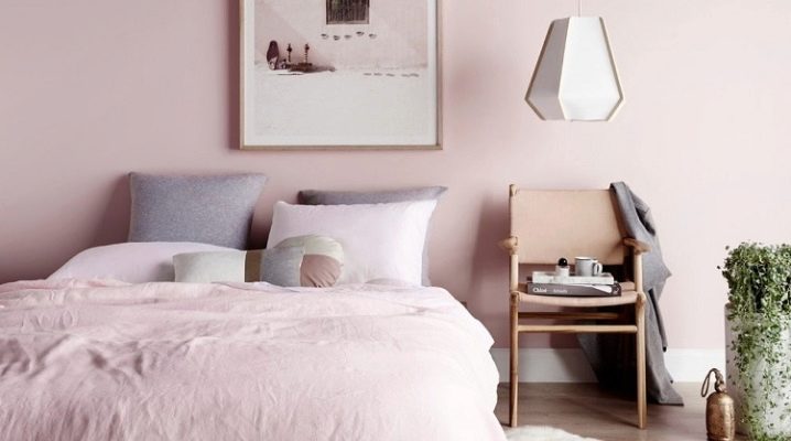Interior design di una camera da letto rosa