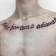 Rozmanitosť mužských tetovaní vo forme nápisov na hrudnej kosti